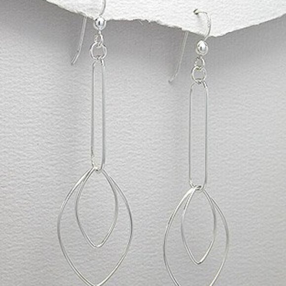 Sterling Silver Pointed Oval Dangle Earrings - Picture 1 of 4